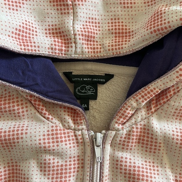 Little Marc Jacobs pink graphic heart zippered hoodie. Metalic piping size 6 - Picture 3 of 6